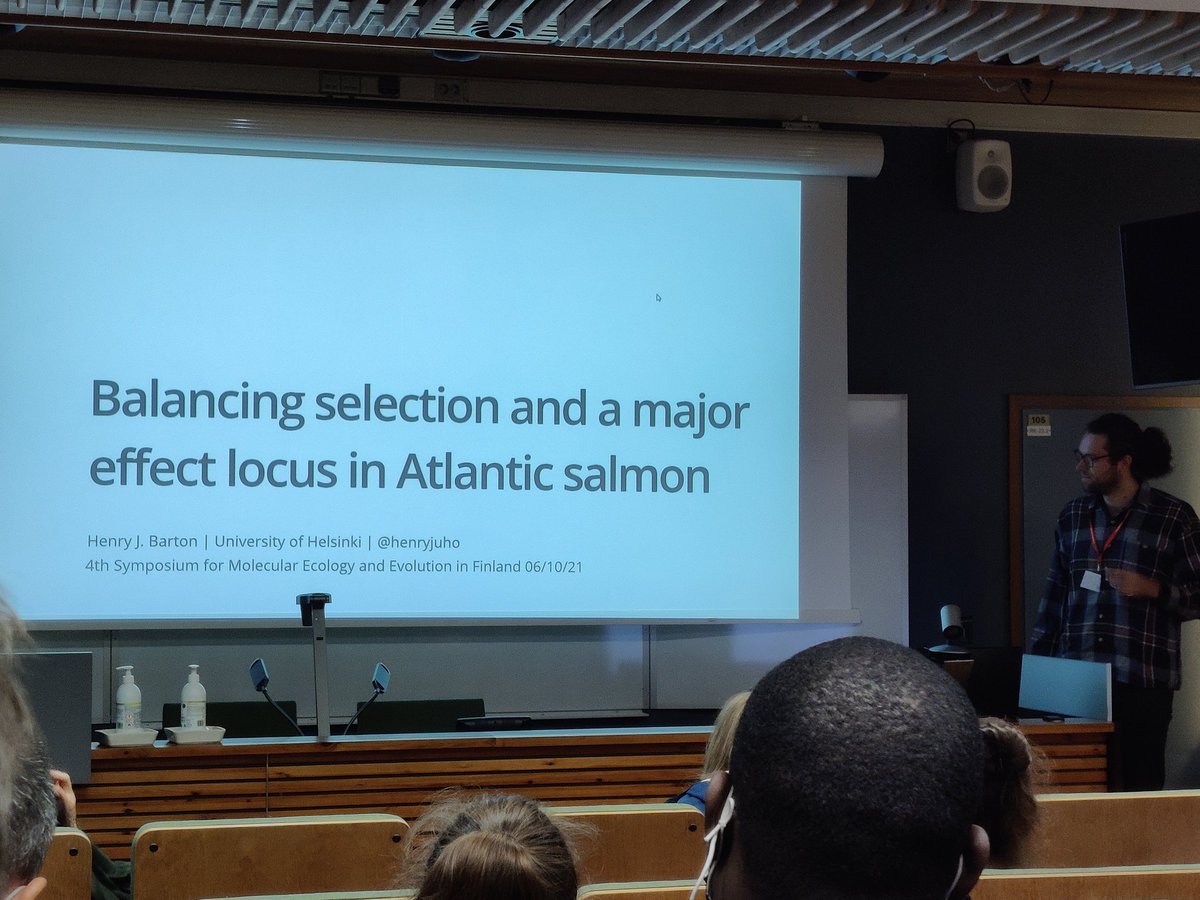 VTwort's tweet photo. @HenryJuho investigates the role of balancing selection and the maintenance of variation on genes associated with variation in the age of maturation in Atlantic salmon. #FinMolEcol4 @helsinkiuni https://t.co/YaAItK8GPQ