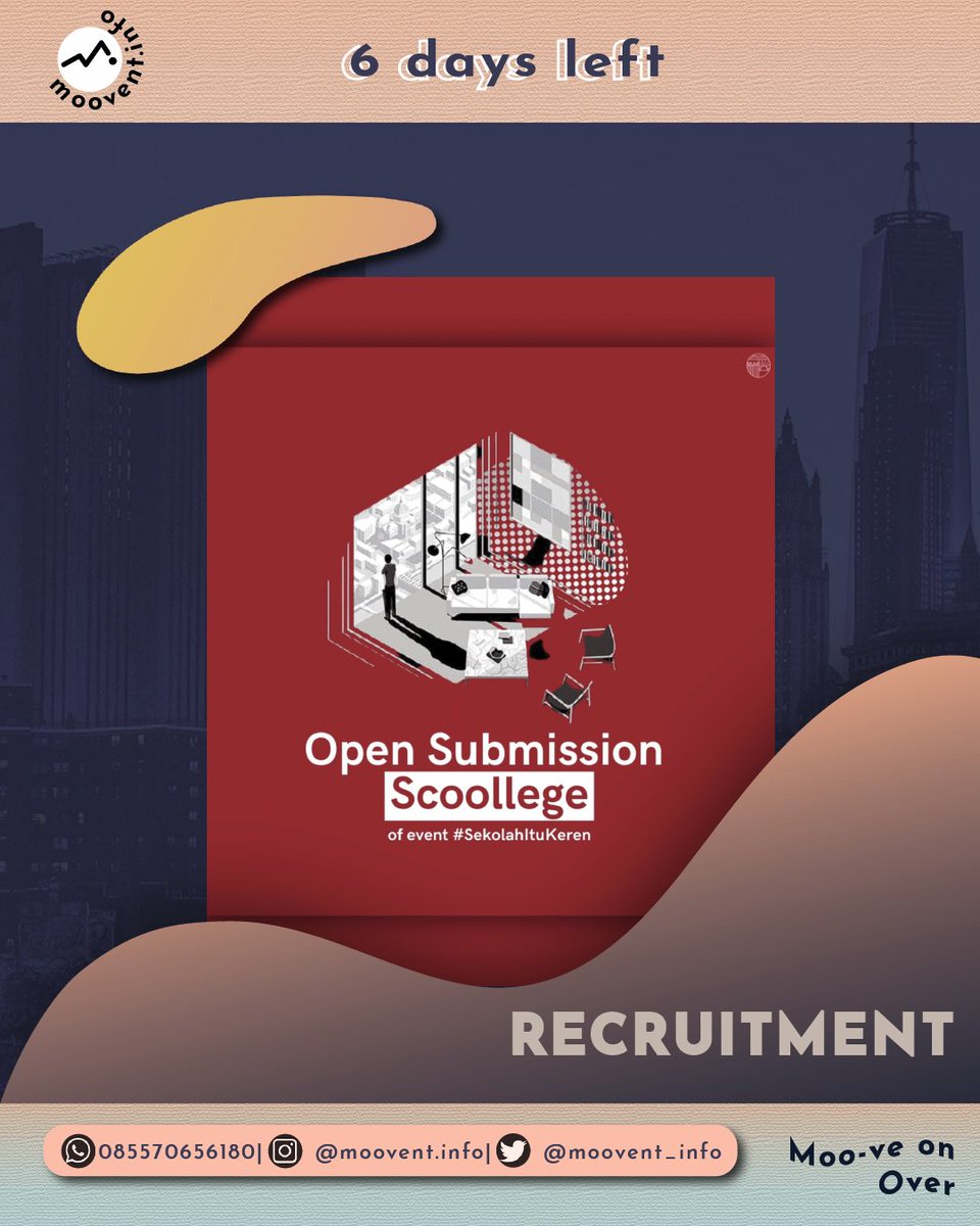 moovent_info's tweet photo. 𝐈𝐍𝐈 | Info Terkini •Recruitment•
Ayo! ikuti Scoolnesia: SCOOLLEGE
Scoollege is Coming!
Halo #Scoolers, kali ini Scoolnesia hadir memberikan kesempatan kepada Scoolers yang memiliki keinginan untuk berpartisipasi di acara Scollege sebagai pembicara. https://t.co/jjVAvJ48ek