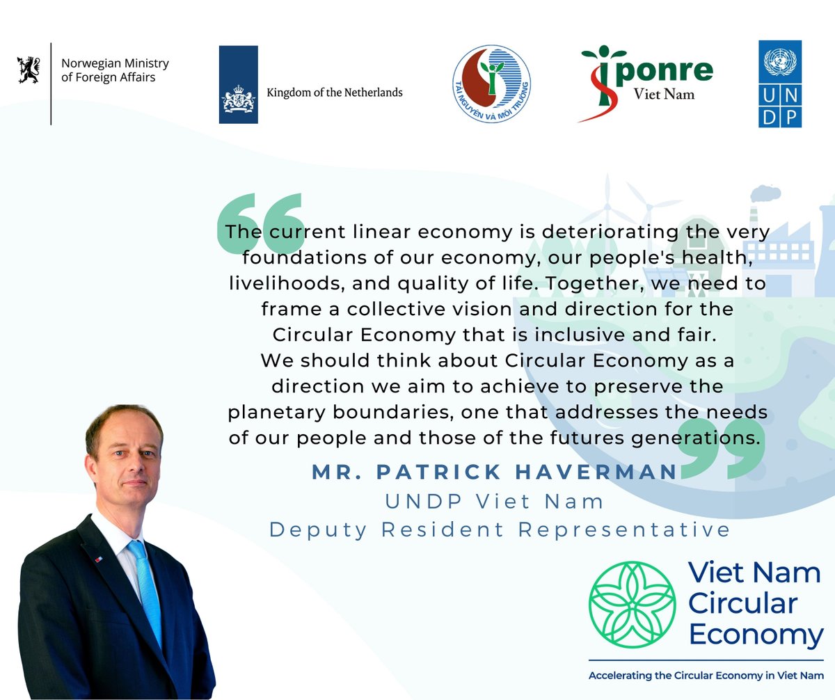 UNDPVietNam's tweet photo. We need to frame collective vision, direction for #circulareconomy that is inclusive & fair. We should think about Circular Economy as direction we aim to achieve to preserve planetary boundaries, one that addresses needs of our people & those of futures generations. #CEHub https://t.co/y4j9pibszn