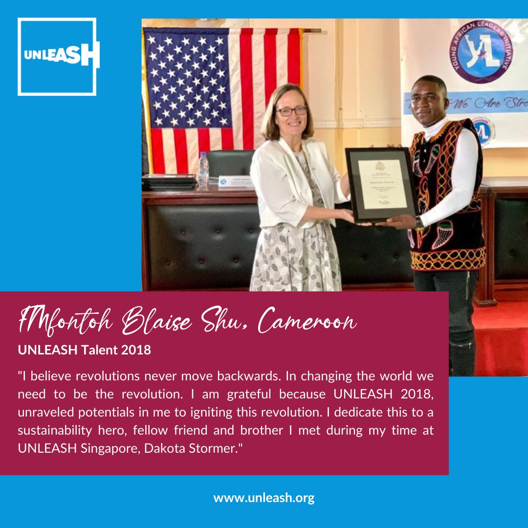 UNLEASHlab's tweet photo. Weโre really happy to share with all of you that @mfontoh_blaise, one of the talents from #UNLEASH2018 in Singapore, was selected as one a Young African Leader from Cameroon under the @WashFellowship! https://t.co/YHfBMlHrgr