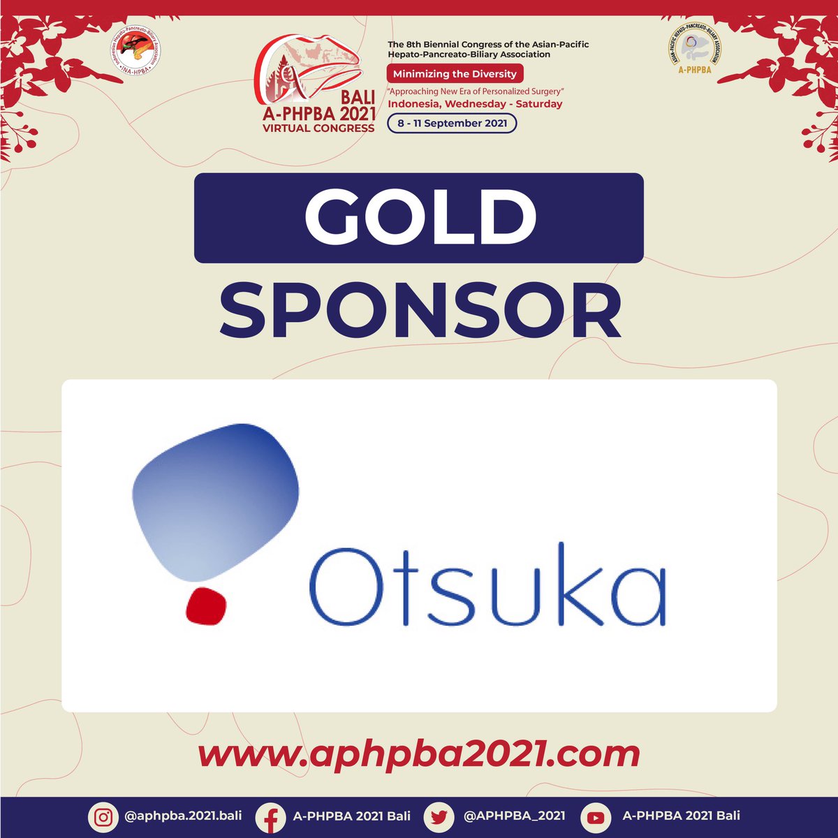 APHPBA_2021's tweet photo. A-PHPBA 2021 Bali is finished

We would like to say huge THANK YOU for our GOLD SPONSORS :
 
- Darya Varia Laboratories
- Eisai Indonesia
- Finusolprima Farma Internasional (Kalbe Company)
- Fresenius Kabi Indonesia @FreseniusKabi 
- Fujifilm-Medison Jaya Raya
- Otsuka Indonesia https://t.co/hg7WrJORl9