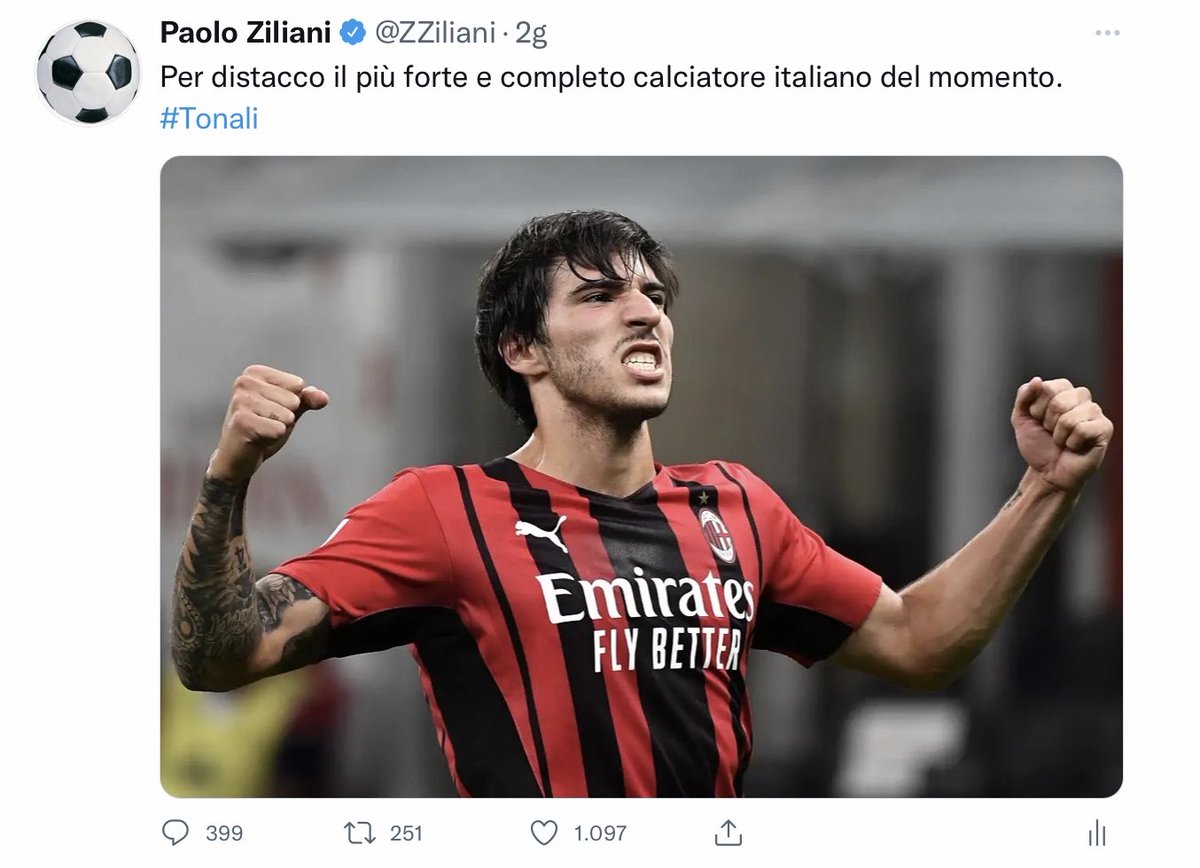 ZZiliani's tweet photo. Aveva fatto discutere il mio tweet di lunedì su #Tonali “più forte e completo calciatore italiano del momento”, ma forse non mi ero così sbagliato.
#6ottobre https://t.co/eWoLwciQqp
