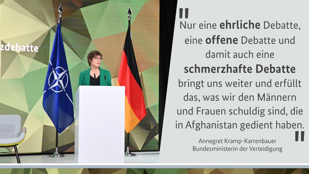 "#Afghanistan begleitet, berührt, bewegt uns alle in Deutschland - bis heute." Das unterstreicht Ministerin <a href="/akk/">A. Kramp-Karrenbauer</a> beim Auftakt der Bilanzierung zu #2001Afghanistan2021. Es ist wichtig, dass wir den Einsatz aufarbeiten, denn er hat die #Bundeswehr geprägt wie kein anderer.