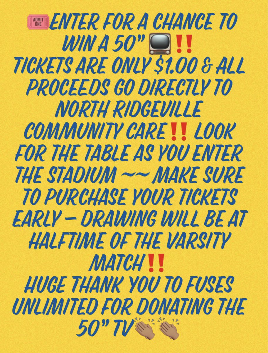CultureNr's tweet photo. ‼️NRHS Men’s Soccer ⚽️ host Community Care🌳Night at Ranger Stadium 🏟 this evening ‼️

✅ Support our own NR Community Care
✅ Enter for a chance to win a 50” TV
✅ Check out your NRHSMS team take on SWC Berea Midpark
🎟 https://t.co/Iw3k4PbO7M https://t.co/vSuNxiMQml