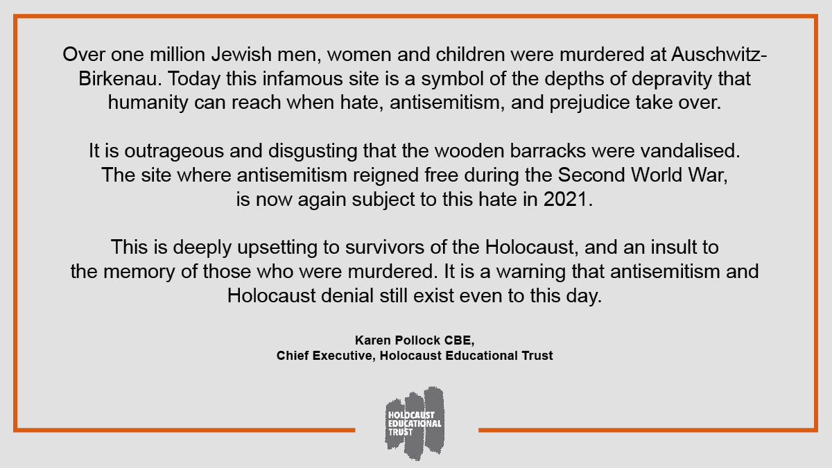 HolocaustUK's tweet photo. On the news of the vandalism at @AuschwitzMuseum. https://t.co/OOwQoFZx4E