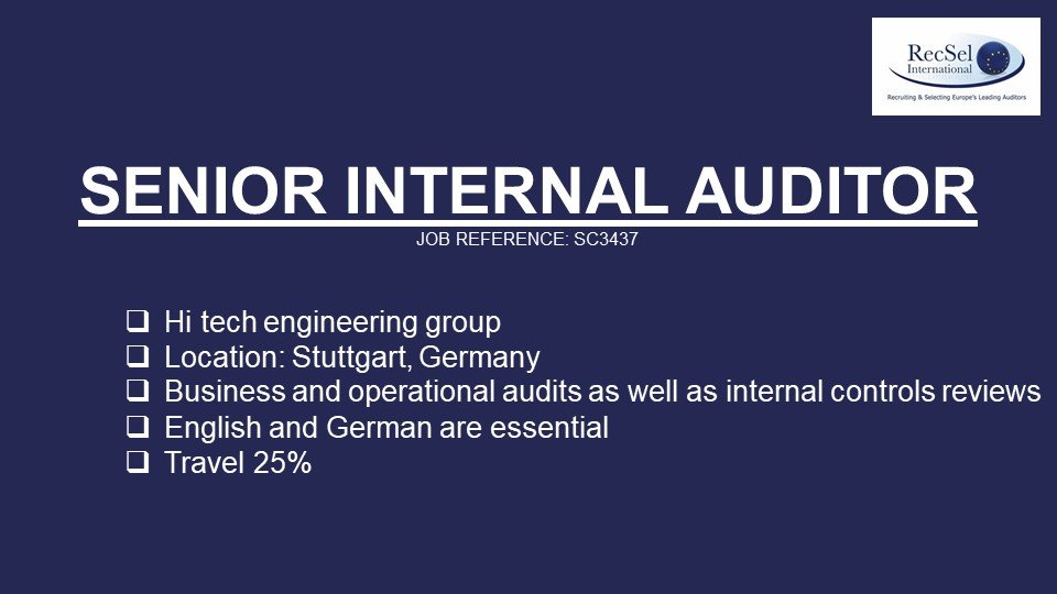 recselintern's tweet photo. Hi tech engineering group in Stuttgart looking for  auditor https://t.co/40rExYNrgc
#InternalAudit #AuditJobs #EUjobs #internalauditjobs #jobsearch #Stuttgart #careerdevelopment #Career #Audit #engineeringjobs https://t.co/gRa01UjOiI