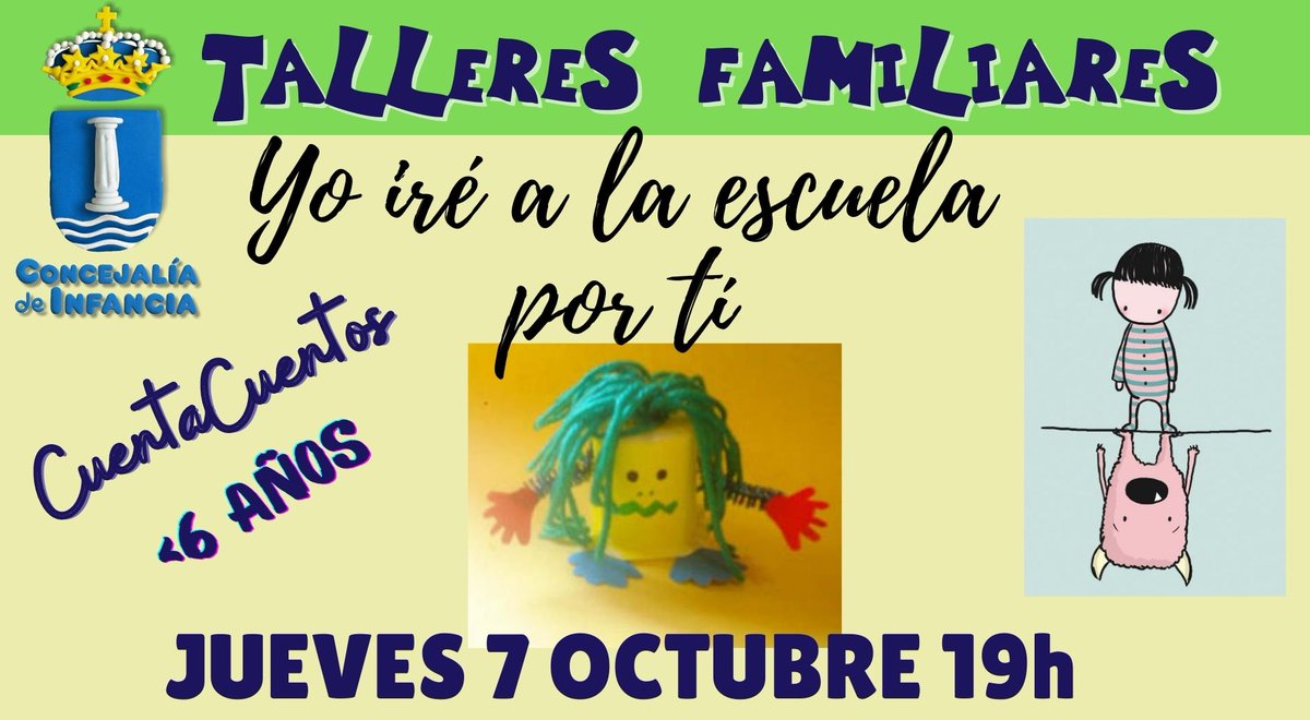 InfanciaHumanes's tweet photo. TALLER FAMILIAR  PARA FAMILIAS CON HIJ@S MENORES DE 6 AÑOS ✂️ 
Jueves 7 de oct, a  las 19 H.  Cuentacuentos “Yo iré a la escuela por tí” y  taller.
 Traer un vaso de yogur vacio y limpio.
Aforo reducido a 6 familias.     
Inscripciones: https://t.co/DYOrNwJqMX https://t.co/s6RdugpOOh