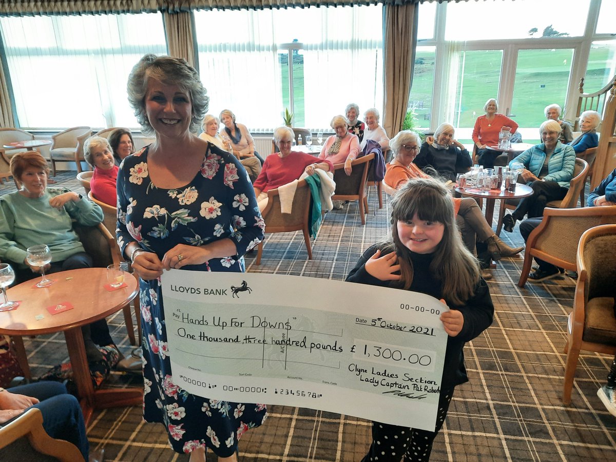 ClyneGolfClub (@clynegolfclub) on Twitter photo Many thanks to Olivia who came to the golf club last night to accept a cheque for £1,300 on behalf of the wonderful charity <a href="/HandsUpForDowns/">HandsUpForDowns</a> .
The money was raised by Lady Captain Pat Roberts and the Ladies Section at a recent coffee morning and 9 hole competition. Many thanks to Olivia who came to the golf club last night to accept a cheque for £1,300 on behalf of the wonderful charity <a href="/HandsUpForDowns/">HandsUpForDowns</a> .
The money was raised by Lady Captain Pat Roberts and the Ladies Section at a recent coffee morning and 9 hole competition.