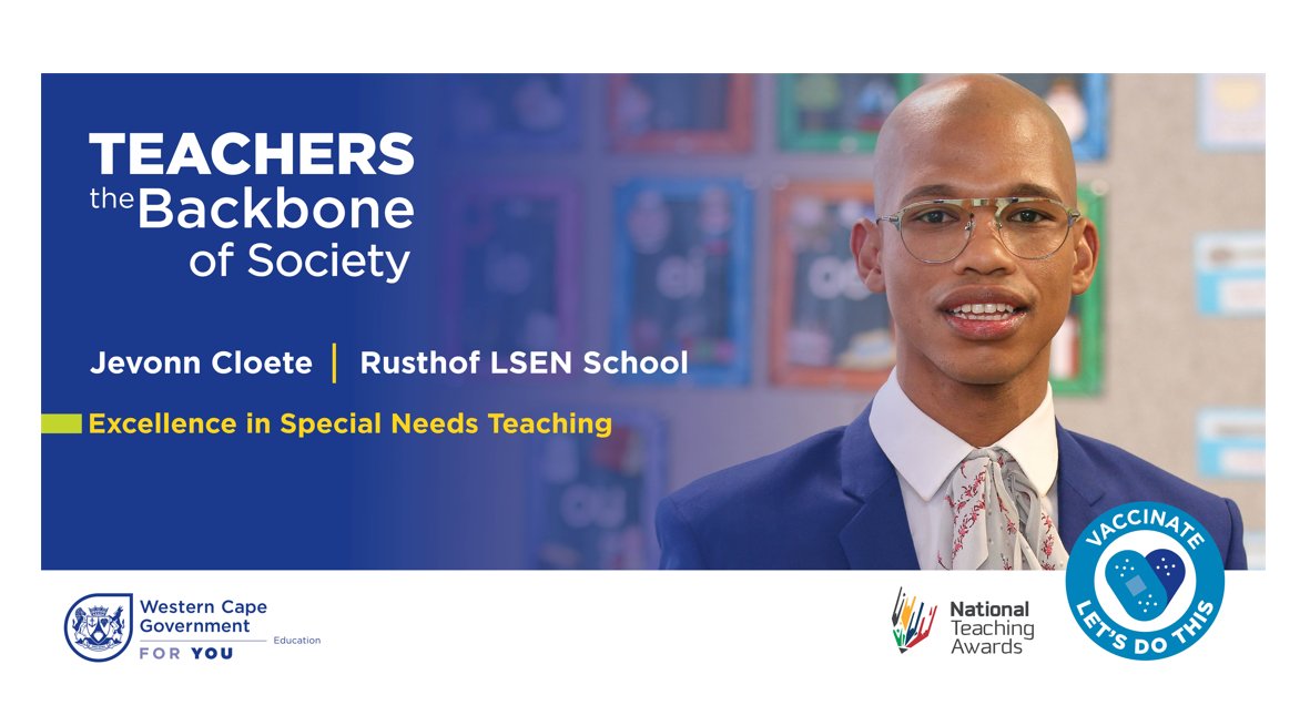 And yet another win! Jevonn Cloete from Rusthof LSEN School just won the National Teaching Award in the category Excellence in Special Needs Teaching - Well done! #NTA2021