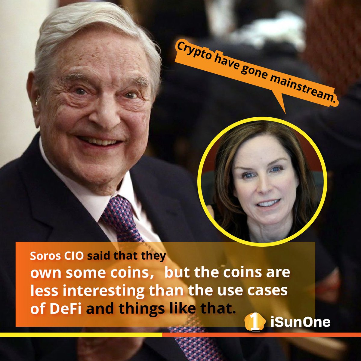 iSunOne1's tweet photo. #iSunOne On Bloomberg Invest Global virtual conference #Soros CIO: “We own some coins -- not a lot -- but the coins are less interesting than the use cases of DeFi ” she said, noting that "cryptocurrencies have gone mainstream." #fintech #defi #USDC #btc #ETH #crypto https://t.co/h0kpkjvqRL