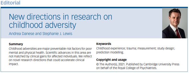 TheBJPsych's tweet photo. "Childhood adversities are major preventable risk factors for poor mental and physical health."

Read 'New directions in research on childhood adversity' by @andrea_danese and @Steph_J_Lewis in the #BJPsych here: https://t.co/KpNhu3uky0

@CambUP_Psych @rcpsych https://t.co/BLmkNcWVrr