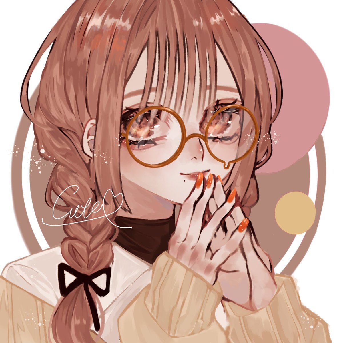 1girl solo braid round eyewear brown hair glasses brown eyes  illustration images