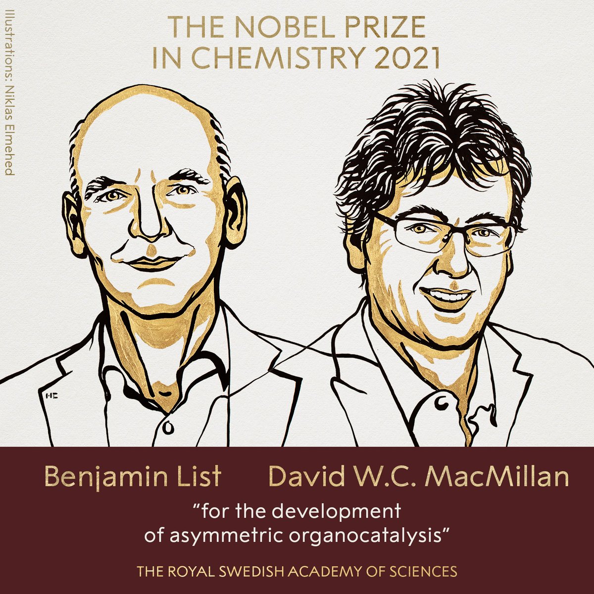 BREAKING NEWS: The 2021 #NobelPrize in Chemistry has been awarded to Benjamin List and David W.C. MacMillan “for the development of asymmetric organocatalysis.”