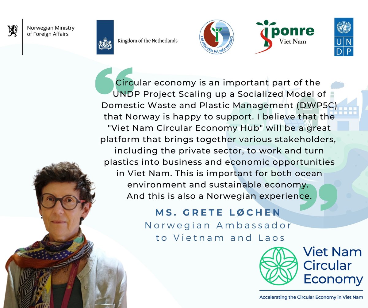 UNDPVietNam's tweet photo. Viet Nam Circular Economy Hub will be great platform that brings together various stakeholders, including private sector, to work and turn plastics into business &amp; economic opportunities in #Vietnam. This is important for both ocean environment &amp; sustainable economy @gretelochen https://t.co/uNewqsS69w