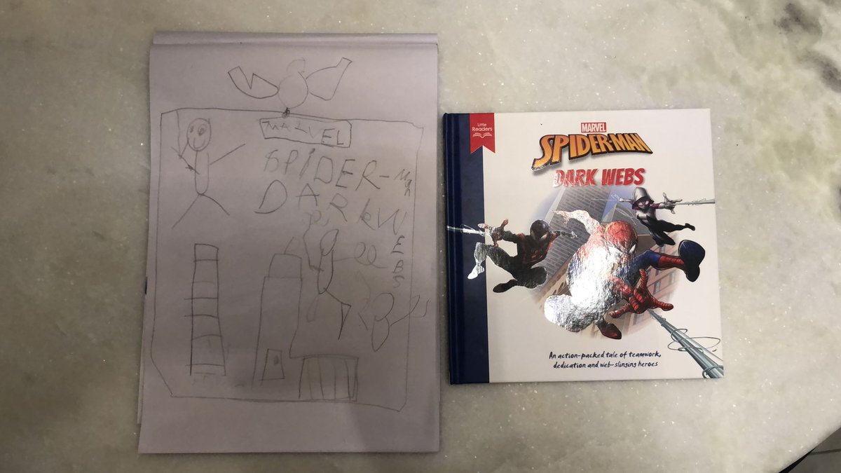 mpwatson's tweet image. Proud dad moment. The little one had a busy morning before we woke up drawing his @SpiderMan book 🤩