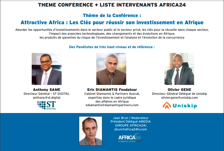 STDIGITAL_corp's tweet photo. Retrouvez @AnthonySame demain 14h sur les antennes @AFRICA24TV pour parler des clés pour réussir son investissement en Afrique
@GNOlivier1 @DiamantisEric 
#Ambitionafrica2021 #businessgrowth #DigitalTransformation #Investment #Africa https://t.co/Fl6AZn27M2