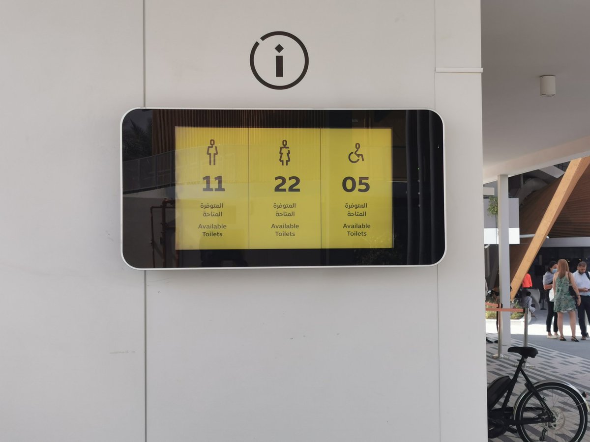 Cyril Coste #DigitalTransformation (@cyrilcoste) on Twitter photo Let's stay in the #Utilities area of #Expo2020Dubai with the #smart #Toilet
A real-time display indicates how many facilities are available per gender
#Expo2020 #iot
<a href="/AkwyZ/">Antonio Vieira Santos</a> <a href="/mirko_ross/">🟣 Mirko Ross 🇪🇺</a> 😁 Let's stay in the #Utilities area of #Expo2020Dubai with the #smart #Toilet
A real-time display indicates how many facilities are available per gender
#Expo2020 #iot
<a href="/AkwyZ/">Antonio Vieira Santos</a> <a href="/mirko_ross/">🟣 Mirko Ross 🇪🇺</a> 😁