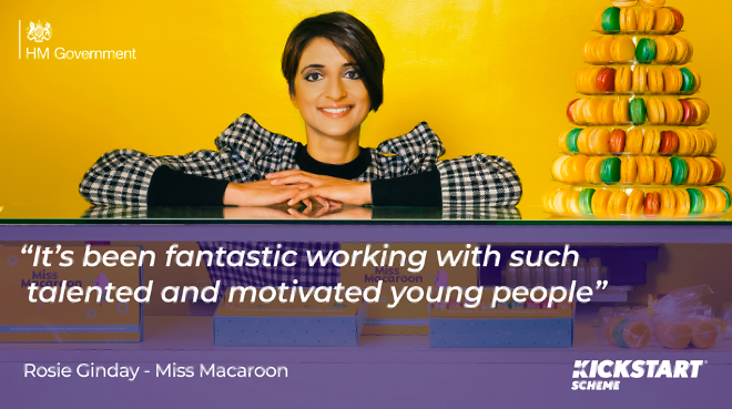 Join thousands of employers from across the public, private and non-for-profit sectors who are already signed up, creating new jobs and benefiting from the #Kickstart Scheme. ✨😇

Apply to join online at gov.uk/kickstart 

#PlanForJobs #MissMacaroon #SocEnt
