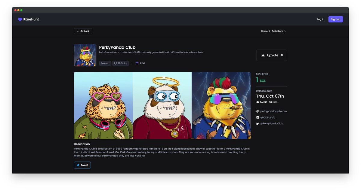 RareHunt's tweet image. PerkyPanda Club @PerkyPandaClub just added on @RareHunt 

PerkyPanda Club is a collection of 9,999 randomly generated Panda #NFTs on the #Solana blockchain

Discord: discord.com/invite/q9DD6gF…
RareHunt: rarehunt.io/collections/pe…