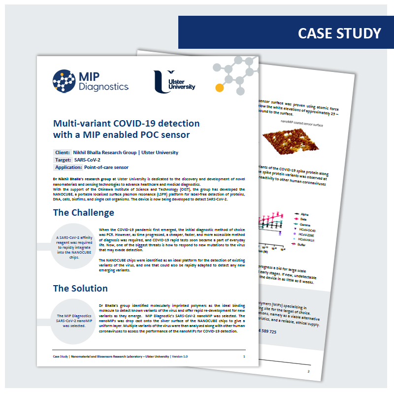 mipdiscovery's tweet image. New case study alert! Read why Dr Bhalla&apos;s group at Ulster University have selected MIP Diagnostic&apos;s COVID-19 nanoMIP for the NANOCUBE sensor. ow.ly/ZzAD50GlUxs #casesstudy #sensors #COVID19