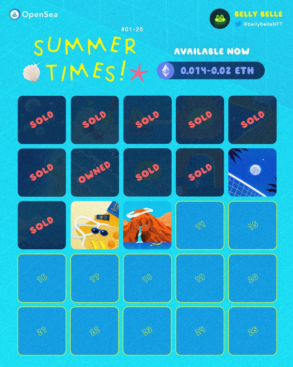 bellybelleNFT's tweet image. [Update] 🔥3 pieces left🔥
'Summer Times' contains 25 illustrations of summer things which I hope will keep you fresh and bright!

Please check the available ones on 
opensea.io/collection/sum…
And Join my discord community for updates.
discord.com/invite/jtUqjhh