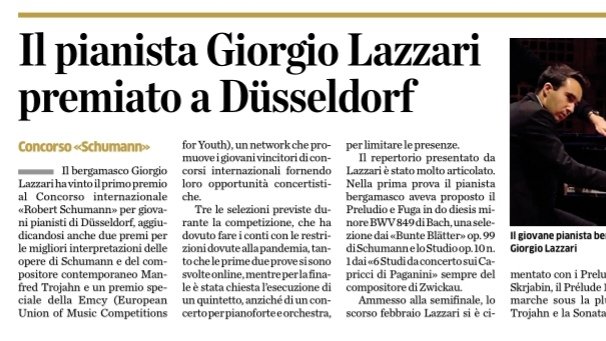 ConservatorioBG's tweet photo. 🏆🏆🏆 Oggi L'Eco di #Bergamo celebra l'ennesimo riconoscimento internazionale alla nostra classe di #Pianoforte! 🌎

🎹🥇 Giorgio Lazzari, ha vinto il prestigioso Robert Schumann International Competition di #Düsseldorf 🇩🇪 https://t.co/gCQlx1vbVQ