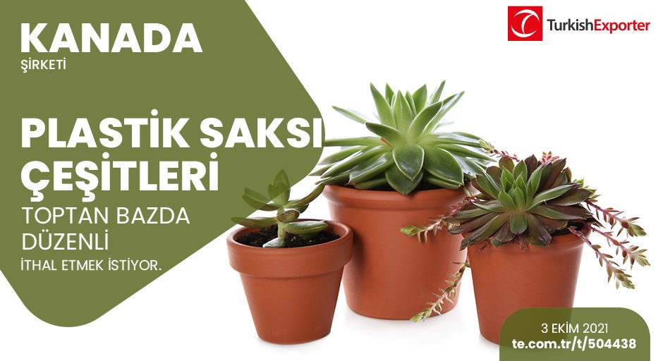 ihracatcomtr's tweet photo. 💡İhracat Fırsatı!
📍Kanada şirketi, plastik saksı çeşitleri toptan bazda düzenli ithal etmek istiyor.
⭐Bu ihracat fırsatının detaylarına erişmek için linke tıkla!
👉https://t.co/u3nWDWPH32
#ihracat #export #import #plastiksaksı #plasticpot #plantpot #flowerpot #plasticflower https://t.co/Tq27tWFMll