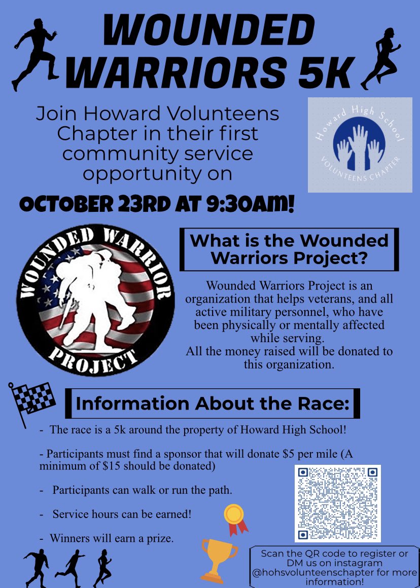 HOHS_VTChapter's tweet photo. Here is the survey for those interested in participating in our Wounded Warriors Project 5K!
https://t.co/BJoBypZ59s https://t.co/G8QnDsdOcd