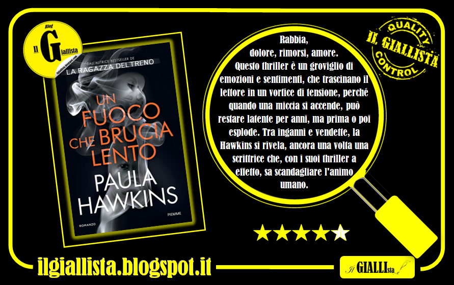 GiallistaIl's tweet photo. Buongiorno, amici!
Per le #RecensioniFlash de #IlGiallista, oggi eccovi quella del thriller #UnFuocoCheBruciaLento di #PaulaHawkins, edito da @edizpiemme. https://t.co/BLhbQOIzQm
