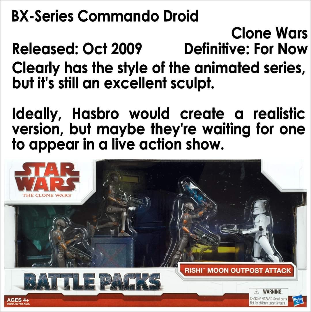 ToysJedi's tweet photo. #ActionFigureOfTheDay #BXSeriesCommandoDroid from #CloneWars. Clearly has the style of the animated series, but it's still an excellent sculpt. Ideally, Hasbro would create a realistic version, but maybe they're waiting for one to appear in a live action show. #DefinitiveForNow https://t.co/mcJOVUCcmj