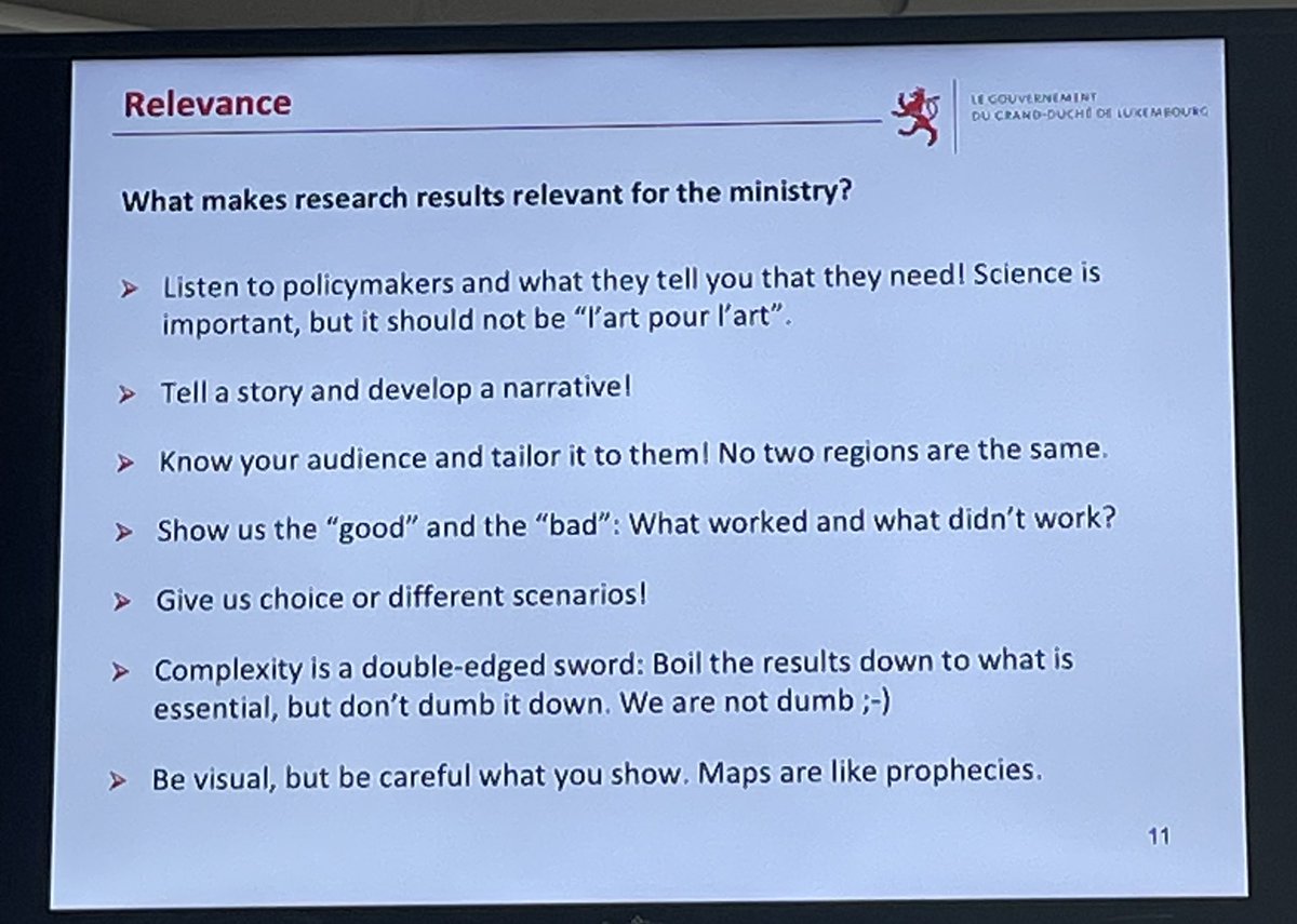 Love that summary by <a href="/Fred_Richters/">Fred Richters</a> from <a href="/LuxembourgMea/">MEA Luxembourg</a> of what practitioners and ministers want from  spatial planning researchers, presented as part of @Spatial4sight <a href="/recity_itn/">RE-City ITN</a> training week! #recity