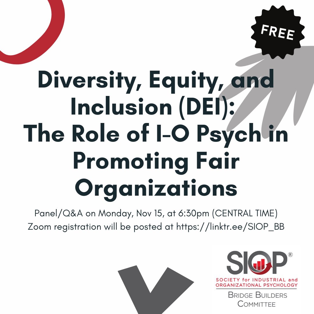 SIOP_BB's tweet photo. Save the Date: Our final quarterly talk of the year is slated for Nov. 15th @ 6:30pm, CT.
For more info and Zoom details, please visit https://t.co/VvUdHjIAtl.
#IOPsych #PsiChi #BusEdu #HR #NDEAM #futureofwork #PsychChatter #APpsych #DiversityMatters #IntroPsych https://t.co/vH3uKKxoDf
