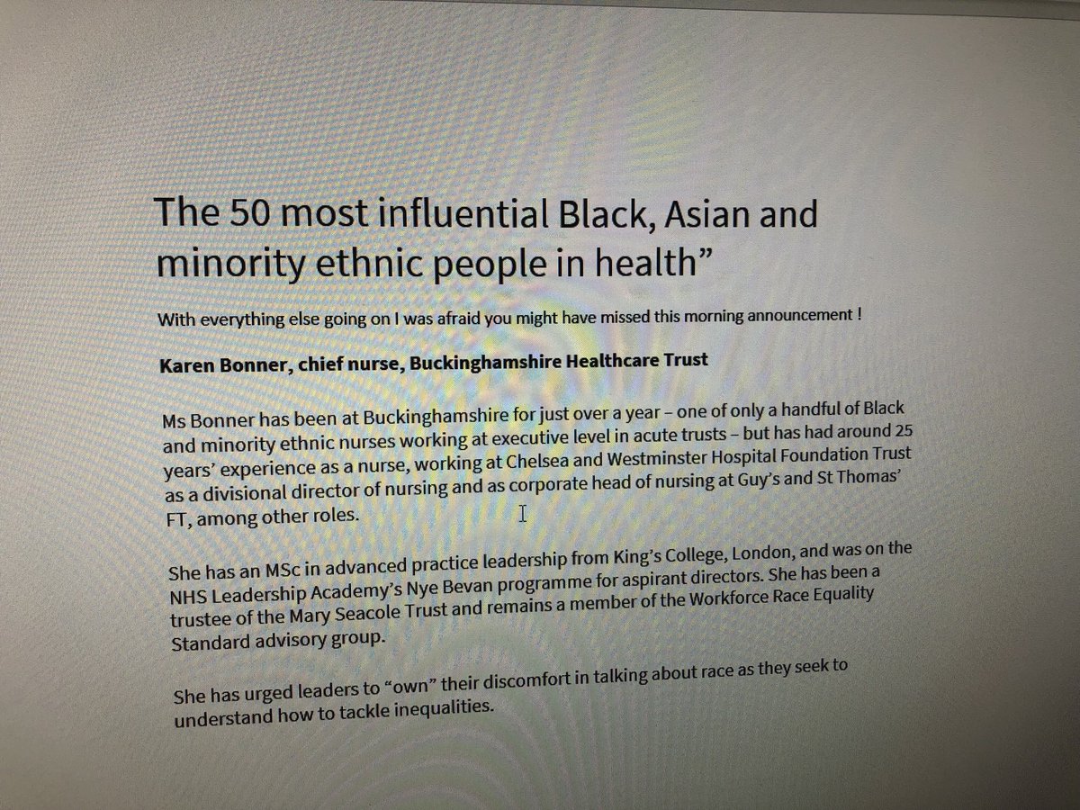 TinaCharlton9's tweet photo. So proud of and delighted for ⁦@karenabonner2⁩ for this well deserved recognition announced in the HSJ. An inspiration to us all ⁦@BucksHealthcare ⁦and for nurses across the globe ⁦@CNOEngland⁩ congratulations 👏  great working with you ⁦⁦@BhtStaff⁩ https://t.co/9WtMfO2rfo
