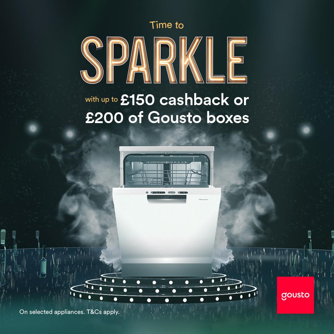 HisenseUK's tweet photo. Now you can really clean up with our dishwashers by claiming dazzling rewards. 

Get up to £150 cashback or up to £200 of Gousto boxes when you buy selected Hisense appliances. 

Put your sparkling serving dishes centre stage and make dinner time showtime.

#DinnertimeShowtime https://t.co/147DS1gutA