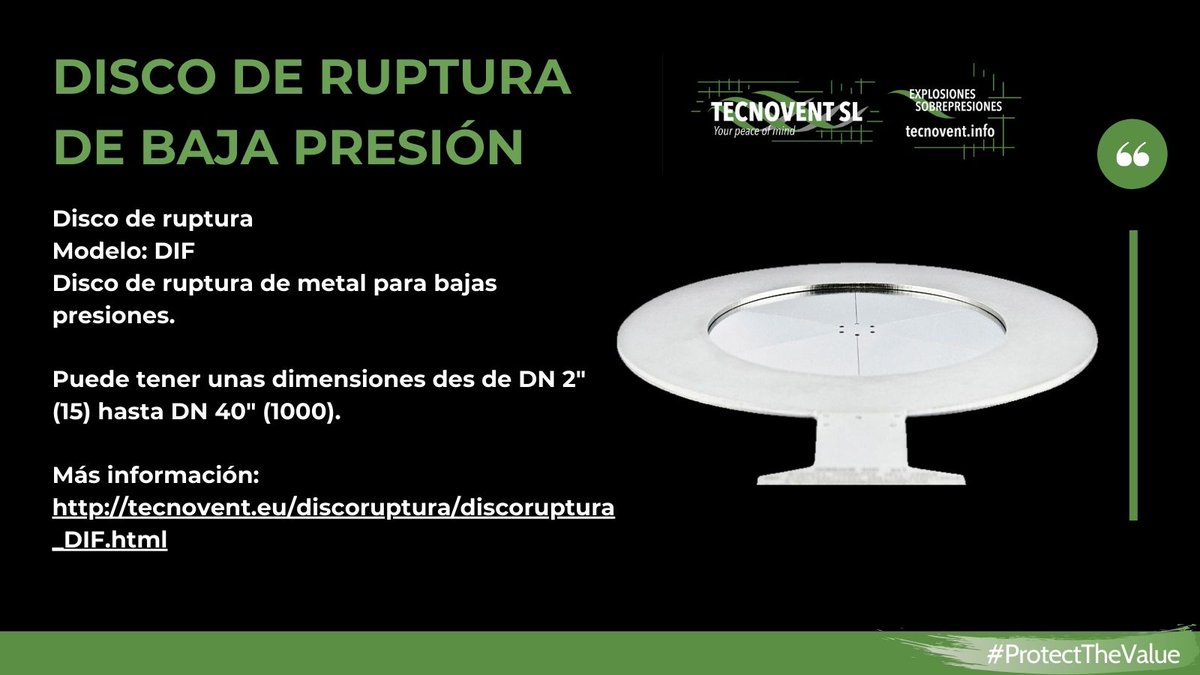 Tecnovent_SL's tweet photo. En TECNOVENT SL puedes encontrar discos de ruptura de baja presión (De 0,5 a 5 barg). Más información en:https://t.co/0F13m28C4W

#ProtectTheValue #YourPeaceOfMind https://t.co/64cpXVeOC1
