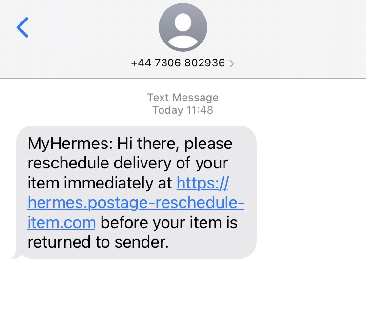 barley_sam's tweet photo. Hi @Hermesparcels, is this a fake text message or legitimate? https://t.co/r38uxlg1dt