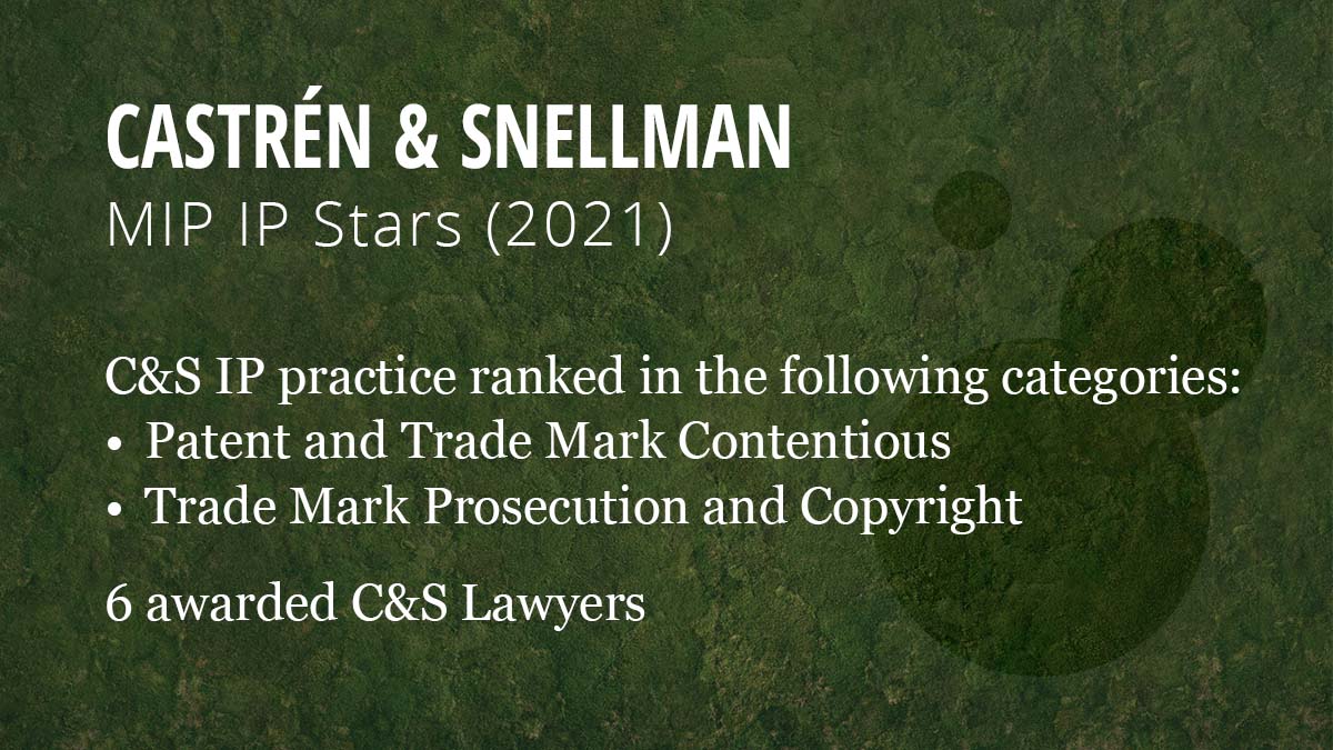 CastrenS's tweet photo. C&S IP practice received high rankings in the latest MIP IP Stars⭐. @Sakari_Salonen, @HKMarkkanen, @TiinaOrre, @PiiaRaappana, Hanna Paloheimo and Kim Parviainen received high individual rankings. Congrats!
https://t.co/ABfUKea1mV
#CastrenIP #IP #patent #trademark https://t.co/7kKkNSaryi