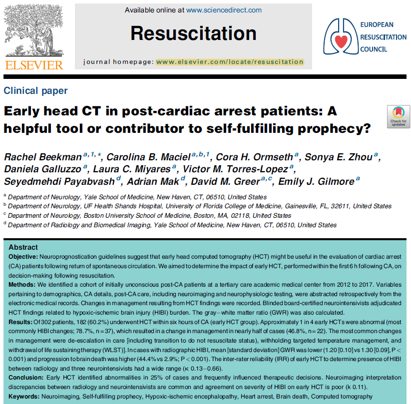 MJYoung_MD's tweet photo. Early head CT post-cardiac arrest: Helpful tool or maker of self-fulfilling prophecy? Insightful study by Drs Beekman @neurologyrules @coraormseth Greer @drejgilmore &amp; Teams @YaleNeurons @YaleNeuroICU @UFNeuroRes @bumedicine @YaleRadiology @UFBrainInjury  —https://t.co/tw1glaJ97N https://t.co/AQGWr2GRQY