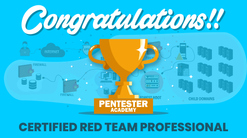 SecurityTube's tweet image. Congratulations to @shkshafi for clearing our Certified Red Team Professional exam! #ADLab #CRTP #PentesterAcademy cc @nikhil_mitt bit.ly/2AXXbM2