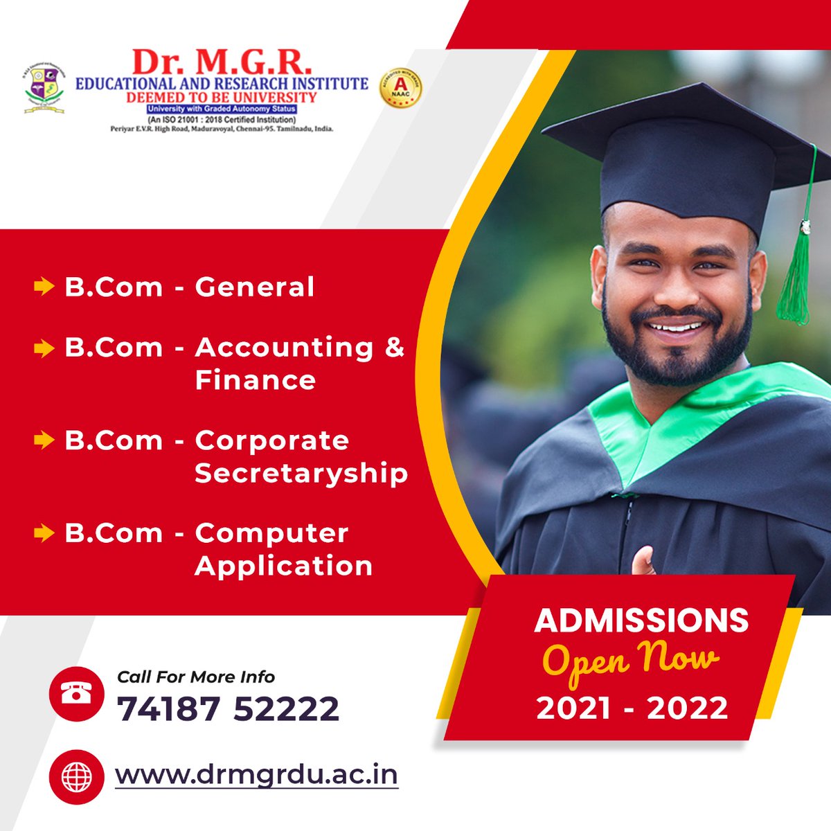 MgrUniversity's tweet photo. Bachelor of Commerce (https://t.co/pSdQnO8Woy )
Lead yourself to a pool of career opportunities. 
Admissions open at Dr. M.G.R. Educational and Research Institute. 
Join us and experience a ride towards your bright future.

#mgreri #admissionsopen #bcom #Accounting #bcomgeneral https://t.co/ZQNBHJD1KP