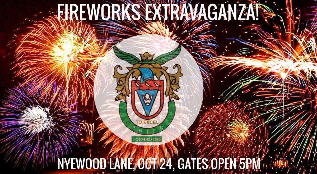 rocks1883's tweet photo. FIREWORKS EXTRAVAGANZA!

It's back! Our annual fireworks night is back at Nyewood Lane on October 24. Gates open at 5pm and the fireworks begin at 7pm. Arena events, funfair, hot food available PLUS much, much more. £6 entrance, children under five FREE! Come and enjoy in safety! https://t.co/pabgQz32AM