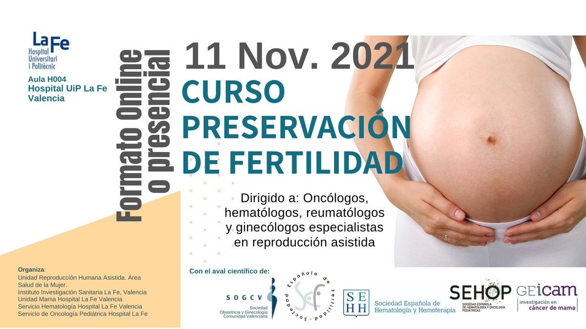 Curso Preservación de Fertilidad en el Hospital Universitari i Politécnic La Fe de Valencia 
BOLETÍN: opccongress.com/preservacion20…
#Fertilidad #PreservaciónFertilidad #CancerDeMama  #Transgénoro #Reproducción #Hematología #Ginecología #Andrología #Oncología