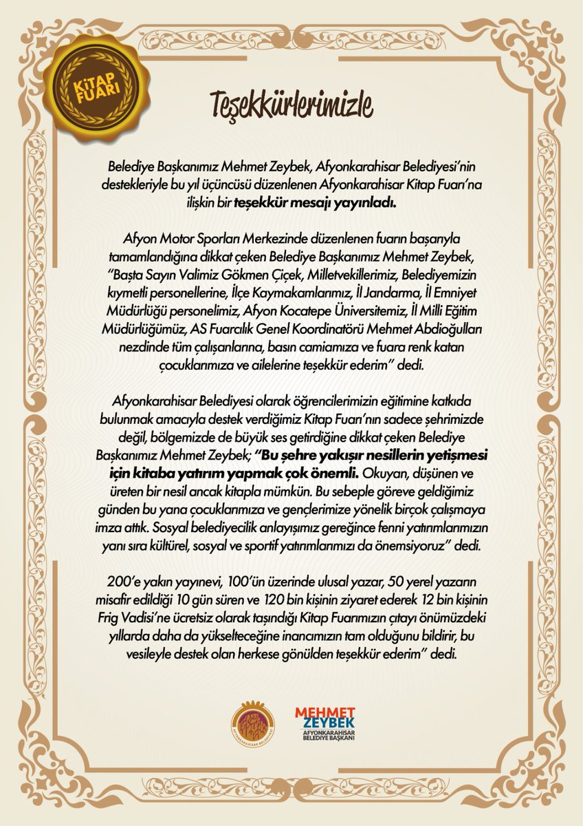 afyonbelediyesi's tweet photo. 📚Teşekkürlerimizle...
@Afyonkitap 
@zeybekbaskan 
@gokmen_cicek_ https://t.co/KSfCeRaHuu