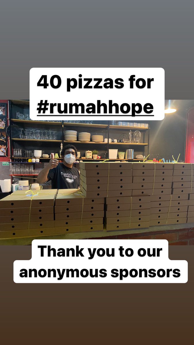60 delicious pizzas sent to children’s homes thanks to our anonymous sponsors. We have more to give! Reach out if you know of any place that could use a cheerful meal.