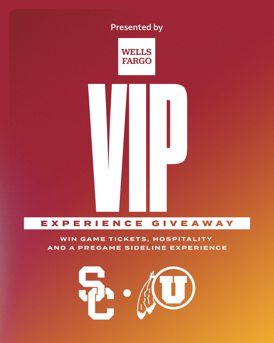 USC_Athletics's tweet photo. We're giving one lucky fan a VIP experience at this Saturday's @USC_FB game, presented by @WellsFargo!

Retweet to enter for your chance to win. https://t.co/AvQAyuoJT1