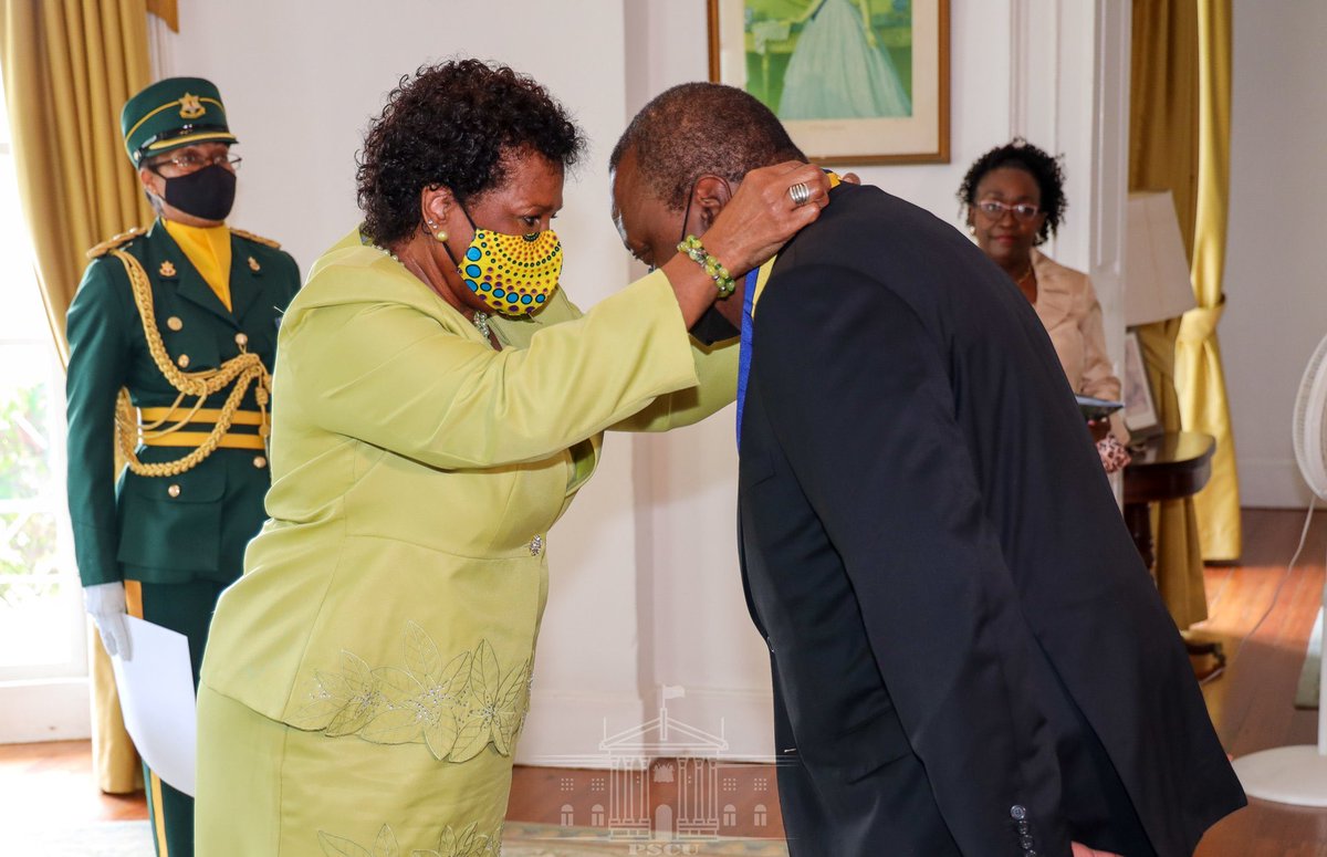 PRESIDENT Kenyatta conferred prestigious Order of Freedom of Barbados award; he is in Barbados for UNCTAD15 conference.