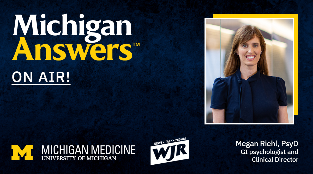 umichmedicine's tweet photo. LISTEN UP: Gastrointestinal psychologist Dr. Megan Riehl (@DrRiehl) will discuss diaphragmatic breathing and the brain-gut connection on The Paul W. Smith Show tomorrow at 7 a.m. (ET) on @wjrradio. You don’t want to miss this one: https://t.co/ml9lKVvbuG https://t.co/gyeehj7PST