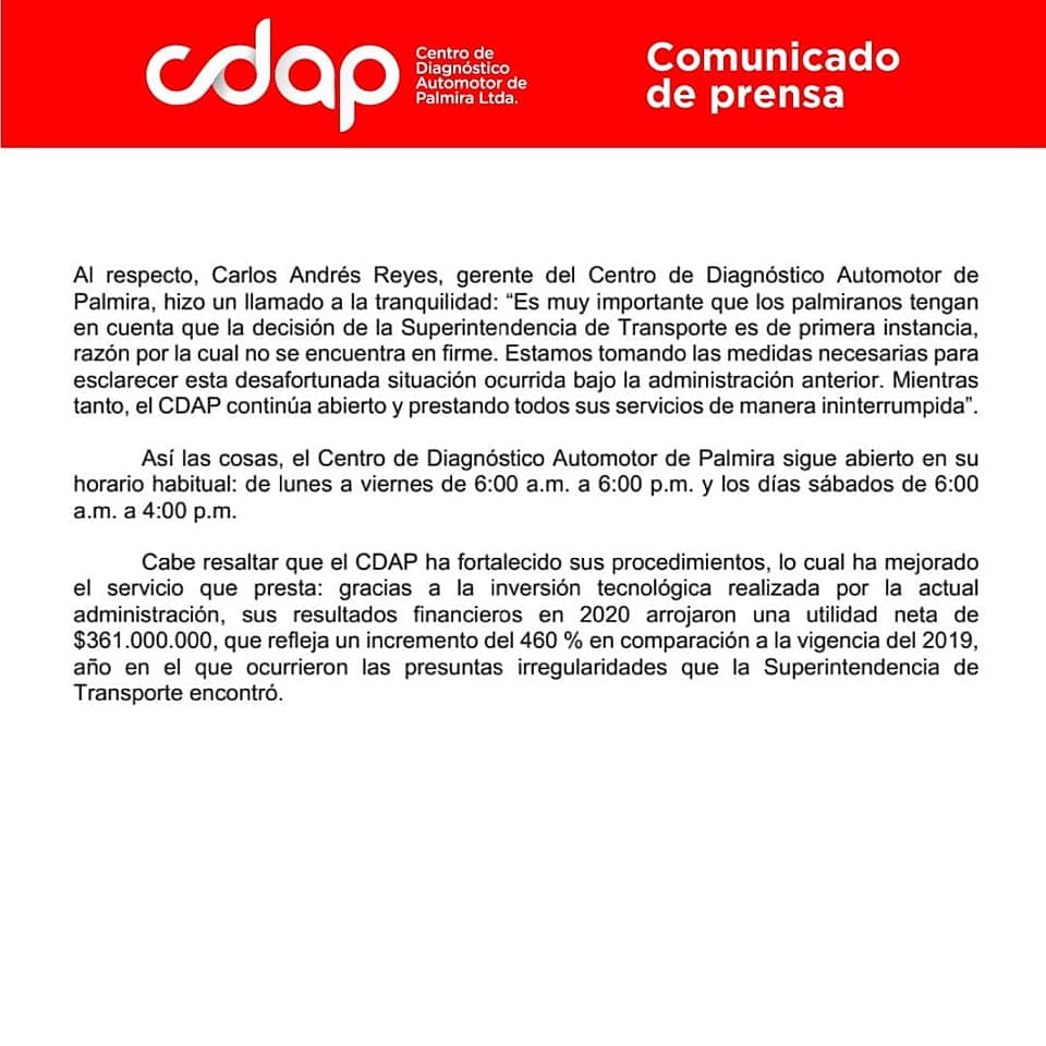 cdapalmira's tweet photo. Comunicado de Prensa a la opinión pública sobre la sanción de la Superintendencia de Transporte al #CDAP
@Supertransporte @MinTransporteCo https://t.co/F2bMzCgQEO