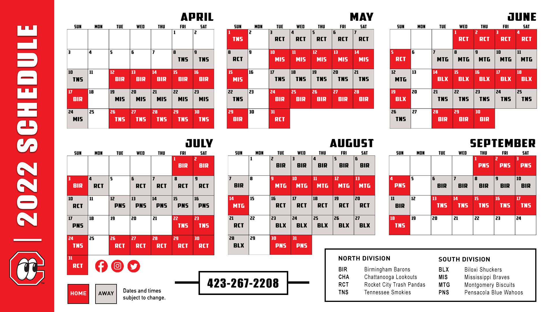Lookouts Schedule 2022 Chattanooga Lookouts On Twitter: "Your 2022 Lookouts Schedule Is Out Now!  🥳🥳🥳 Let The Countdown Begin For Opening Day 2022 - Tuesday, April 12Th.  Just 188 Days Away! 2022 Schedule Details ⬇️