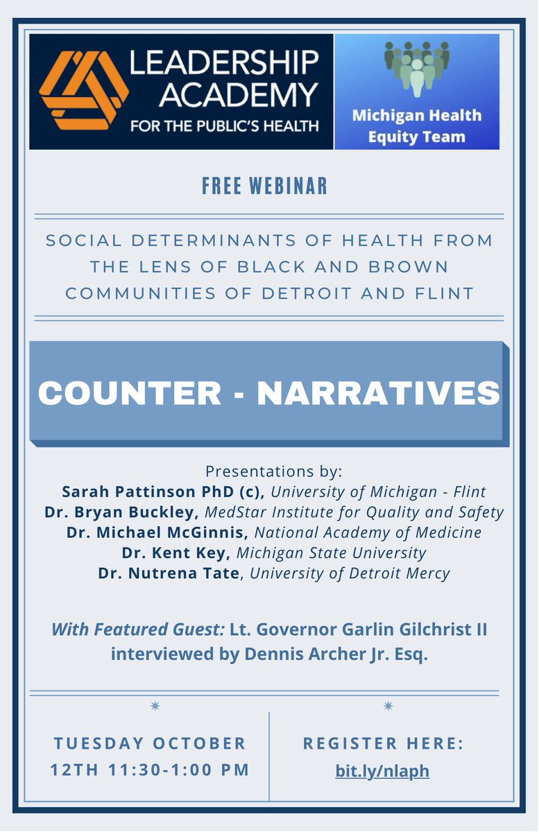 MiPublicHealth's tweet photo. Join us next Tuesday (October 12 at 11:30am) to hear about counter narratives and how you can be a CHANGE AGENT in your community.  We’ll continue to spotlight our speakers over the next few days, including Dr. Michael McGinnis from the National Academy of Medicine. https://t.co/Z4X25tngZe